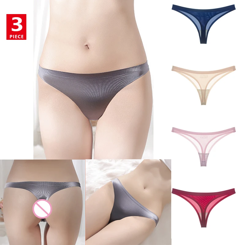

Сексуальные стринги 3 шт./лот, женское нижнее белье, прозрачные ледяные шелковые трусики с низкой талией, женские трусики без следов, стринги...