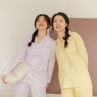 sweet 2 piece set pyjamas women cotton double layer cotton gauze korean version solid color long sleeve trousers womens pajamas