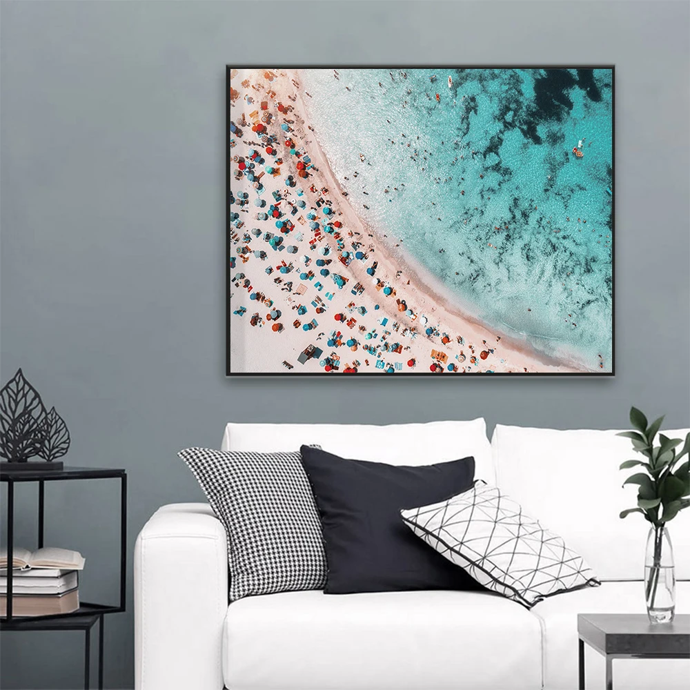 

Boho Poster Aerial Beach Photography Canvas Painting Ocean Shoreline Art Print Nautical Wall Picture For Living Room Home Decor