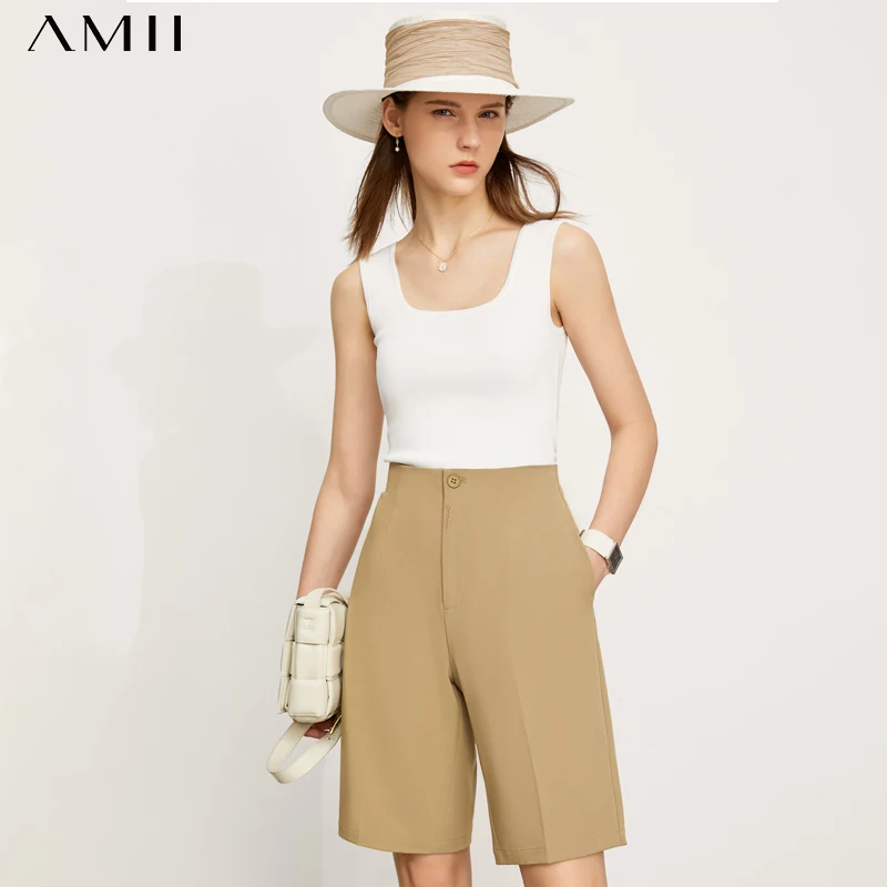 

Amii Minimalism Summer New Women's Pants Streetwear Solid High Waist Straight Women's Shorts Causal Women's Trousers 12140569