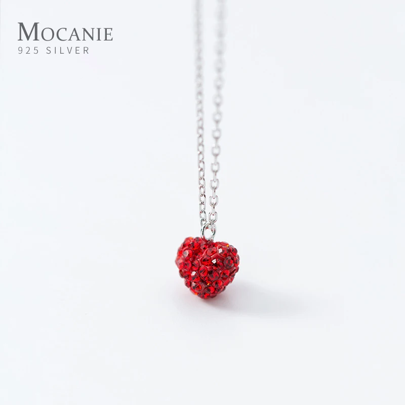 

Mocanie Romantic Sweet Red Crystal Stones hearts Genuine 925 Sterling Silver Pendant for Women Adjustable Necklace Fine Jewelry
