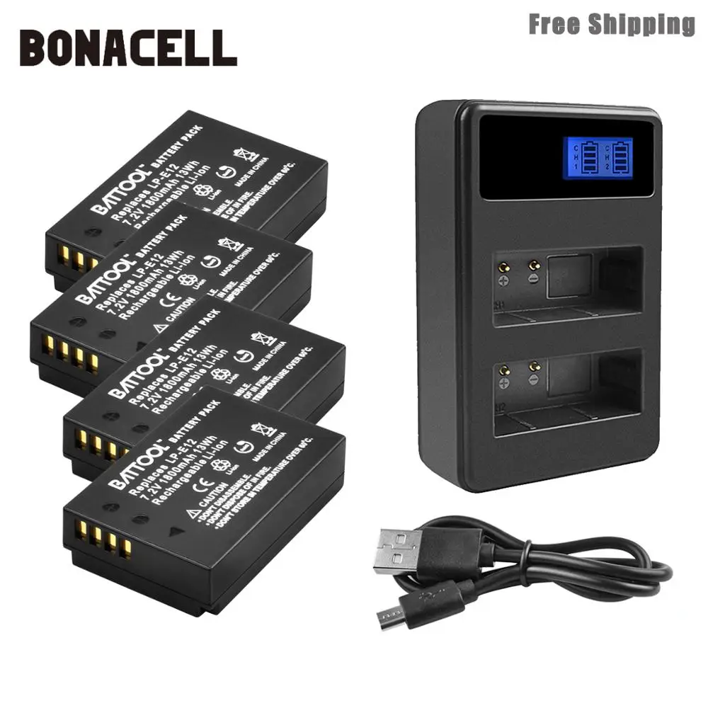 Bonacell 1800 мАч LP-E12 LPE12 LP E12 батарея для камеры+ ЖК двойное зарядное устройство для Canon EOS M10 Kiss X7 Rebel SL1 EOS 100D DSLR L50