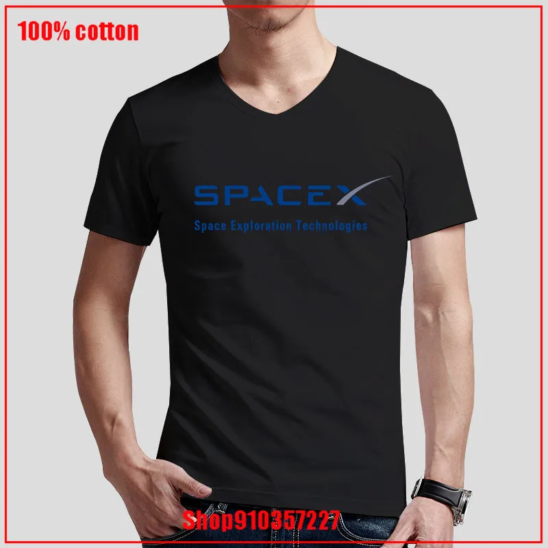Летние топы с v образным вырезом и логотипом SpaceX высококачественные стильные из