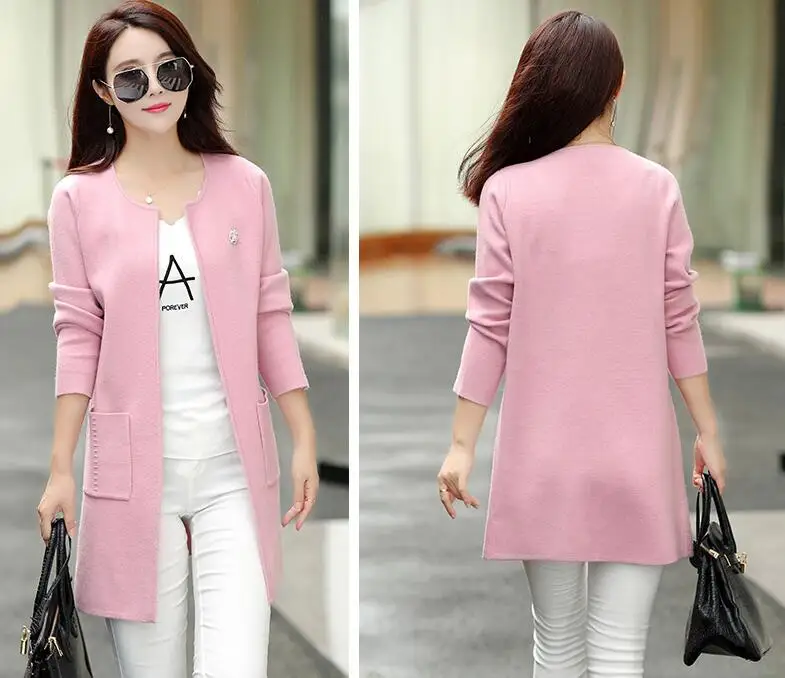 

2020 Autumn And Winter Cardigan With Pockets Women's Clothing Soft And Comfortable Coat Knitted V-Neck Long Cardigan Female