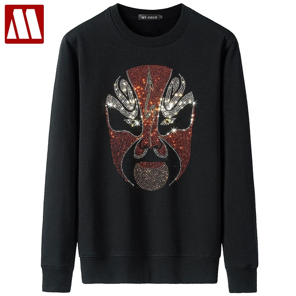 

Fashion Bright drill Topcoat Men Diamond Stone Hooded Sweatshirt Men's Casual Peking Opera Rhinestone Streetwear Couples Hoodies