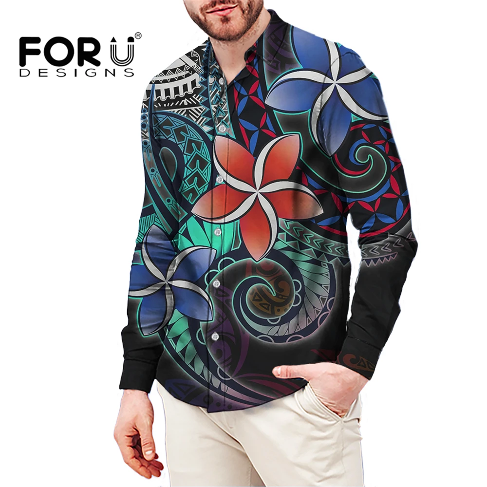 

FORUDESIGNS/Мужская рубашка с цветочным принтом, американский Самоа, Плюмерия, цветочный стиль, повседневные Гавайские рубашки, однобортная руба...