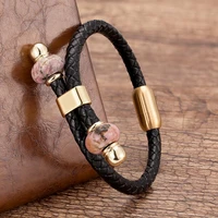 luxury christmas jewelry 2020 women bracelet classic black genuine leather rope chain natural stone beads men bracelets gifts