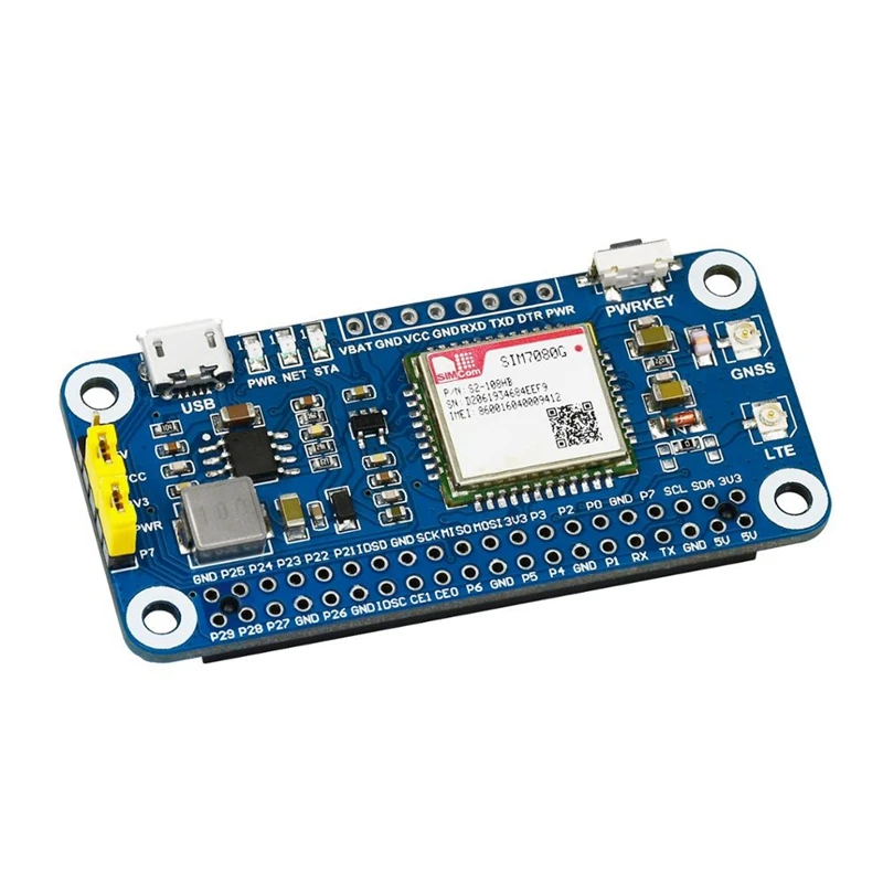 Шляпа Waveshare NB-IoT/Cat-M(EMTC)/GNSS для Raspberry Pi основанная на SIM7080G применима по всему миру |