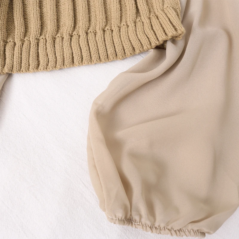 Женская облегающая блузка с воротником под горло трикотажная шифоновая рукавами