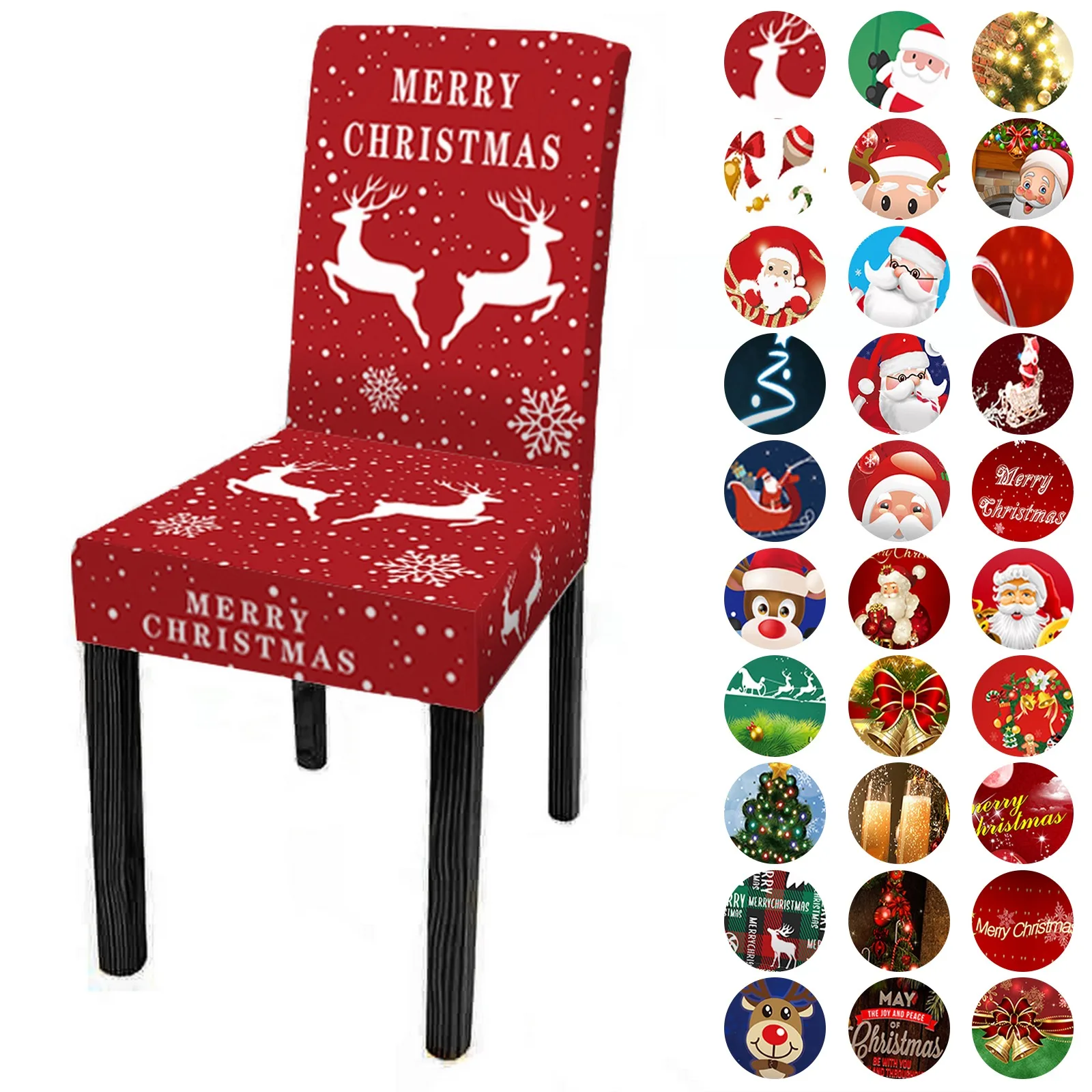 

Christmas chair cover stretch printing dining chair slide cover modern removable anti-dirty kitchen seat cover stretch banquet