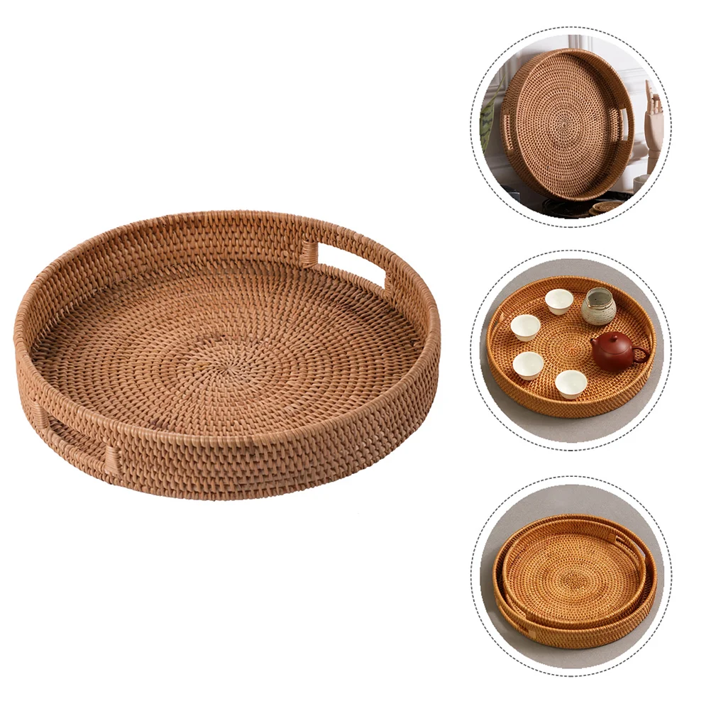 

1Pc Rattan Tray Storage Basket Hand-woven Fruit Tray Exquisite Storage Plate