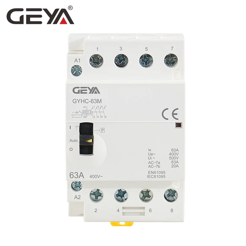 

GEYA GYHC 4P 40A 63A 4NO or 2NC2NO 220V/230V 50/60HZ Din Rail Household AC Modular Contactor Manually Operation