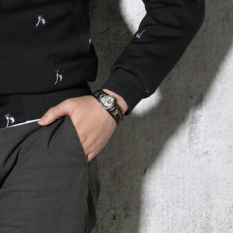 Vnox мужские женские счастливые винтажные Многослойные плетеные кожаные браслеты