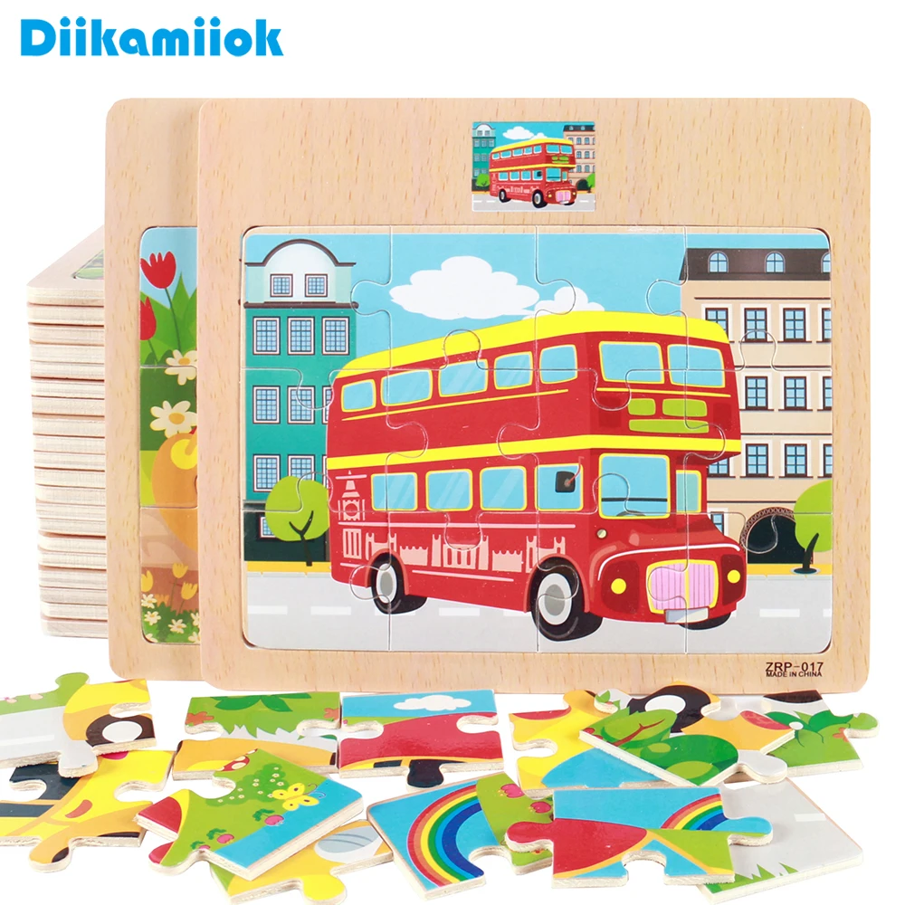 12 ломтиков детские Новые Мультяшные животные/транспортные средства деревянные