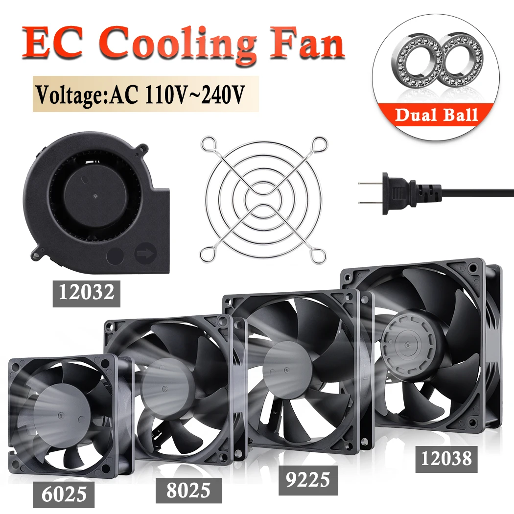 

1Pcs Gdstime AC 110V 120V 220V 230V 240V Dual Ball Axial Fan 60mm 80mm 90mm 120mm EC Brushless Computer Case Cooler Cooling Fan