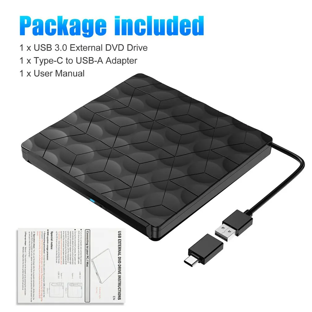 

PC Laptop External USB 3.0 DVD RW CD Portable Optical Drive Burner Reader Player Tray External Drive