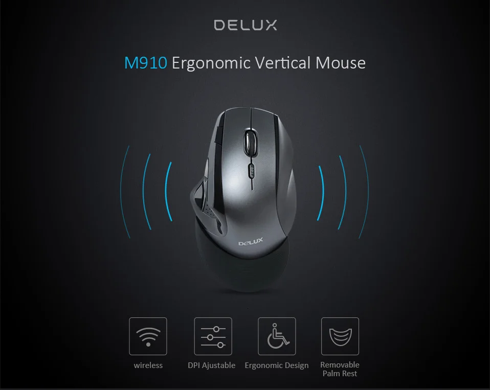 Delux M910GB 2,4G беспроводная мышь эргономичная Вертикальная мышь с 9 кнопками 2400 dpi со съемной подставкой для рук офисные Мыши для ПК ноутбука