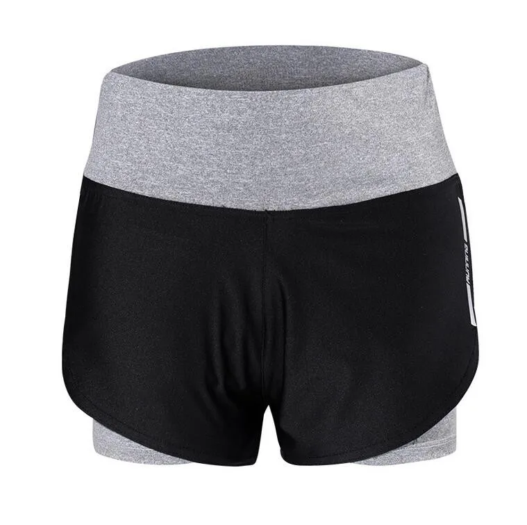 

2019 New High waist women shorts patchwork fake two pieces clothing womens outdoor running sports fitness gym shorts