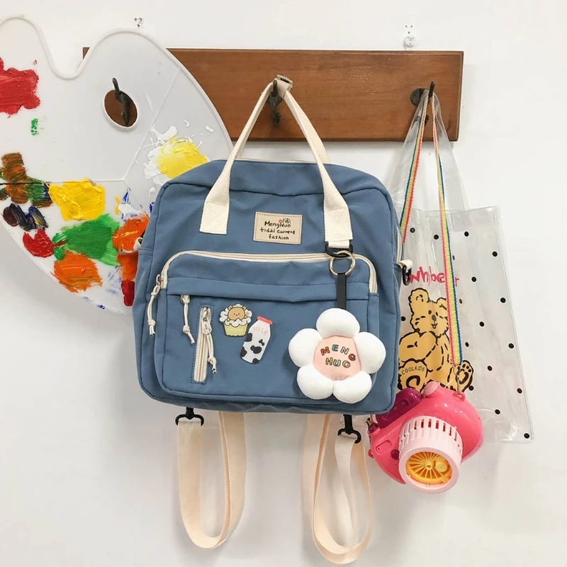 2022 Lovely Multifunctional Backpack Teenage Girl Ring buckle Portable Travel Bag Female Small Schoolbag Badge Women Backpacks