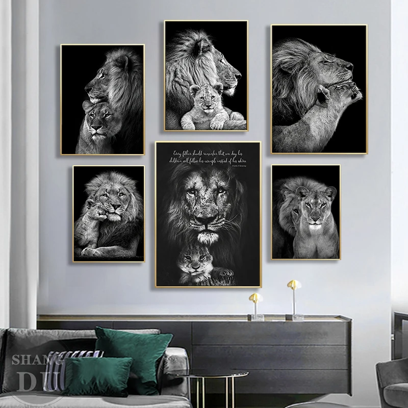

Black White Animal Lion Oil Paintings on Canvas Posters and Prints Modern Art Wall Pictures for Living Room Home Decor Cuadros
