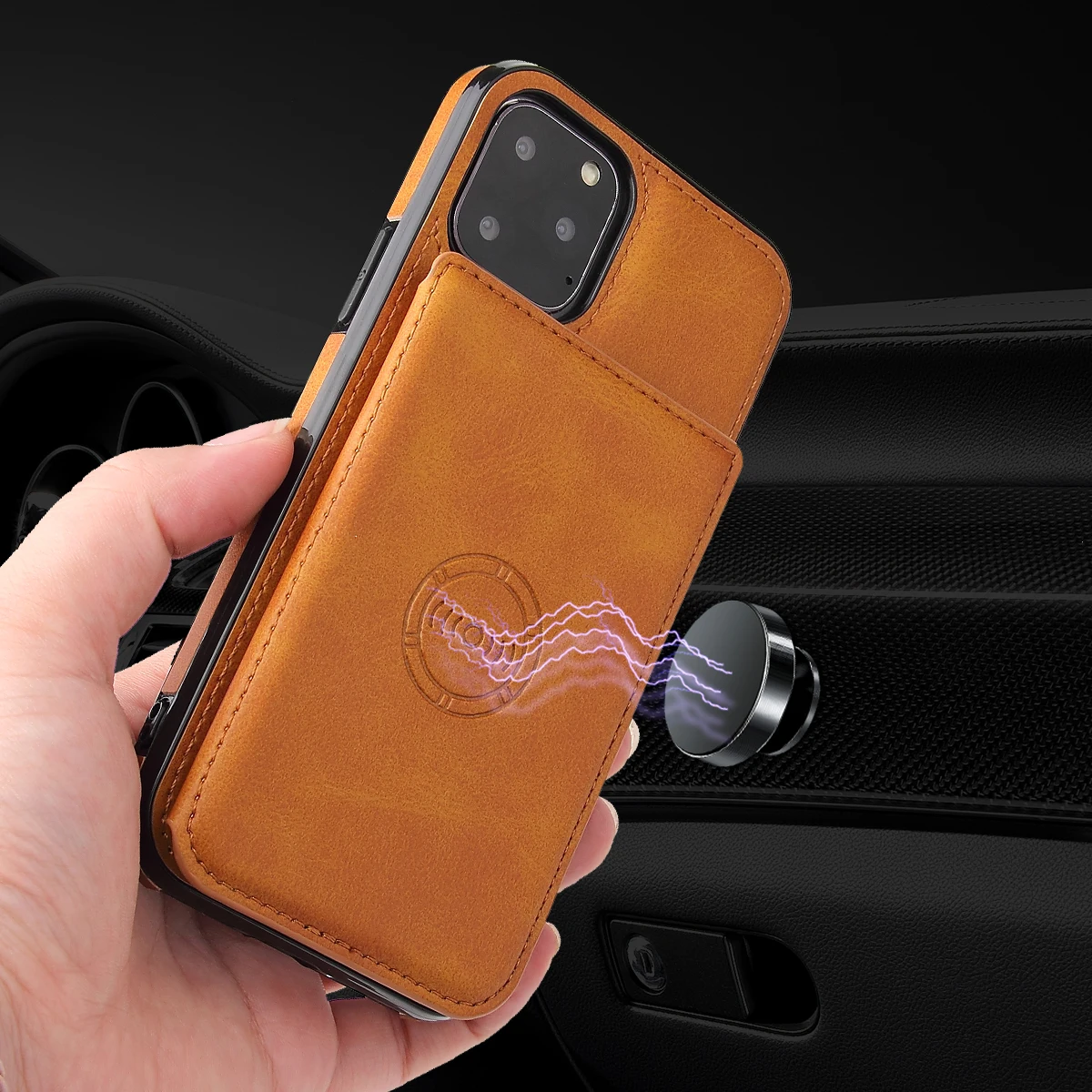 Роскошный автомобильный Магнитный кошелек кожаный чехол для iPhone 13 12 11 Pro 6 7 8 Plus X Xr