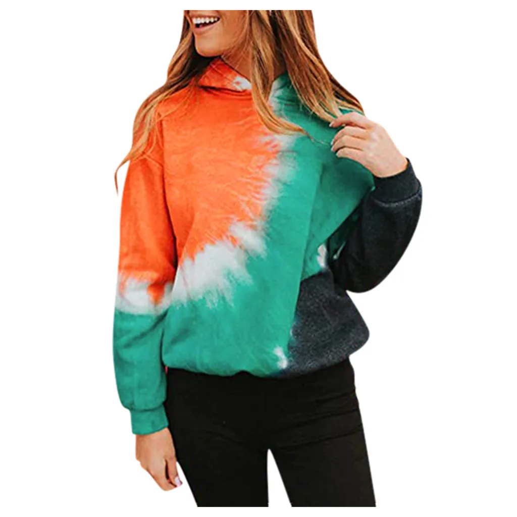 Худи Women Plus Size Tie-dye Printed Gradient Pullover Long Sleeve Sweatshirt Top Толстовка Hoodie Для Женщин Sweetshirts