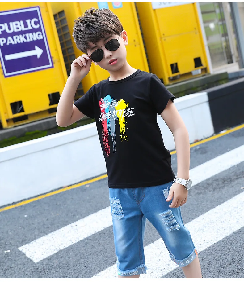 Спортивный костюм для мальчиков летний модный детский из искусственной кожи +