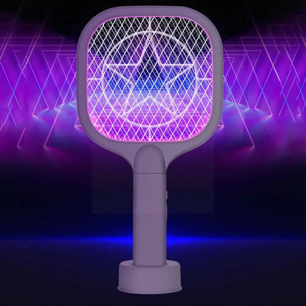 

New Household Electric Mosquito Swatter Two-in-one Light Vertical Rechargeable Swatter Wall-mounted Fly Swatter Mosquito Pu E6H2