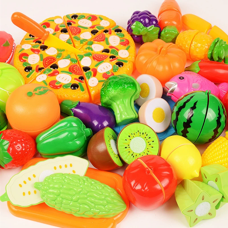 

37pcs/set Fruits And Vegetables Toys New Cutting Fruit Plastic Kitchen 2020 Play House Miniature Cooking Food Pretend Play Toys