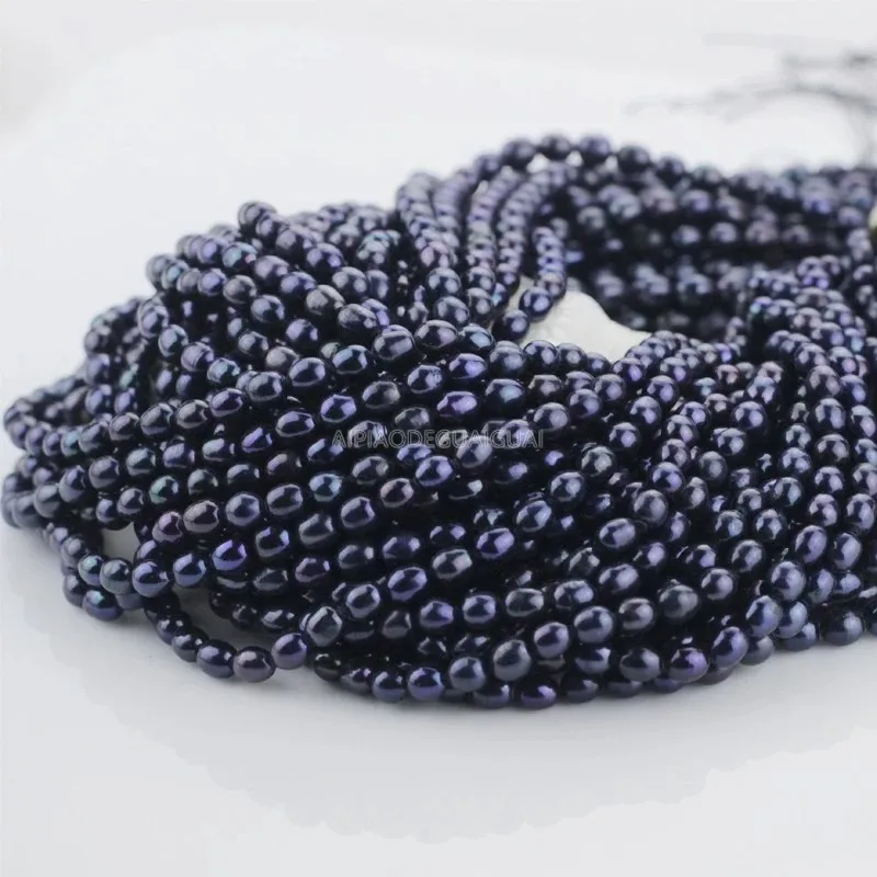 

APDGG Genuine wholesale 5strands 6*8mm AA grade peacock black rice teardrop small pearl strands loose beads women lady jewelry