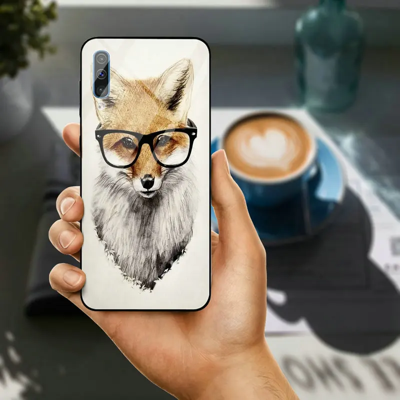 Tempered Glass Phone Cases for Samsung Galaxy A6 A8 A9 A10 A20 A30 A40 A50 A70 A80 A90 S8 S9 S10 Plus Lovely Cute Snow Fox | Мобильные