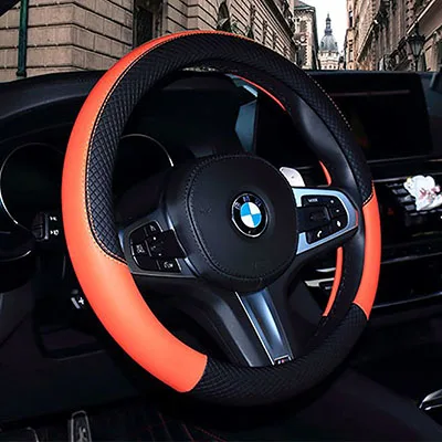 Black orange WLMWL кожаный чехол на рулевое колесо для Geely все модели Emgrand EC7 X7 FE1 автомобильный аксессуар автостайлинг - Название цвета: Black orange