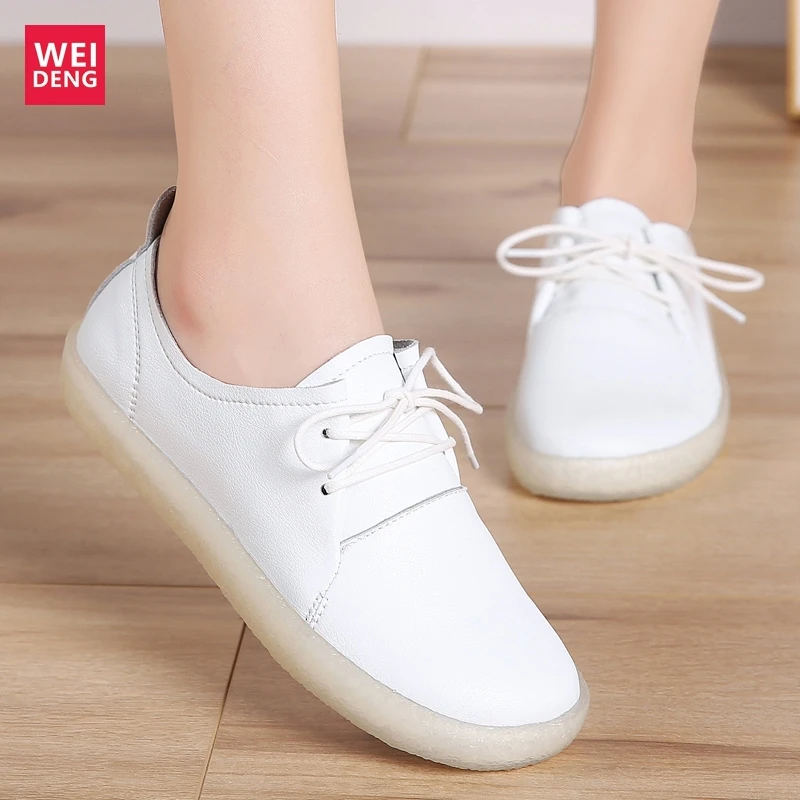 WeiDeng женская повседневная обувь из натуральной кожи на плоской подошве для
