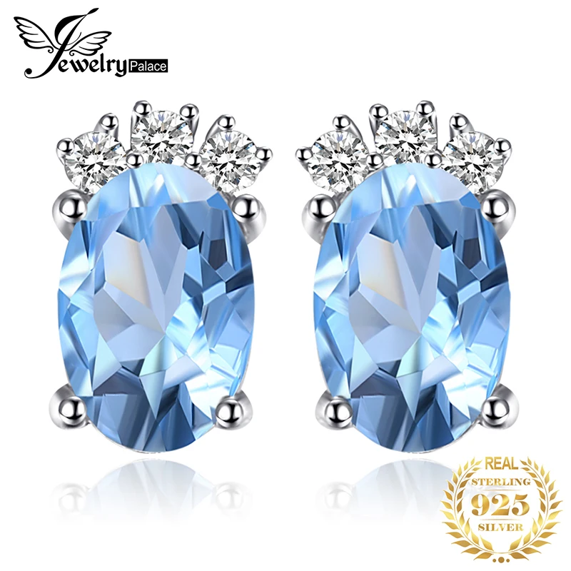 Jewelrypalace классический 1ct овальный Природный Голубой топаз Серьги-гвоздики Твердые стерлингового серебра 925 Красивые ювелирные изделия для Для женщин Интимные аксессуары