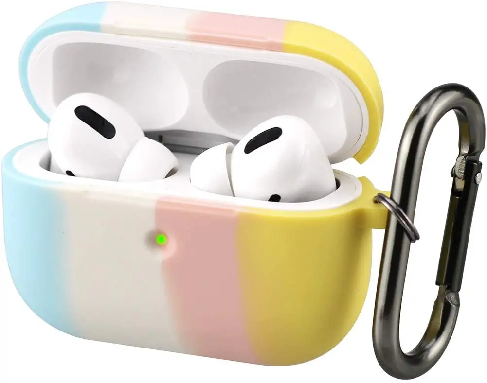 

Чехол Hisri совместимый с AirPods Pro, Цветной силиконовый мягкий защитный чехол для AirPods Pro 2019 (желтый, белый)