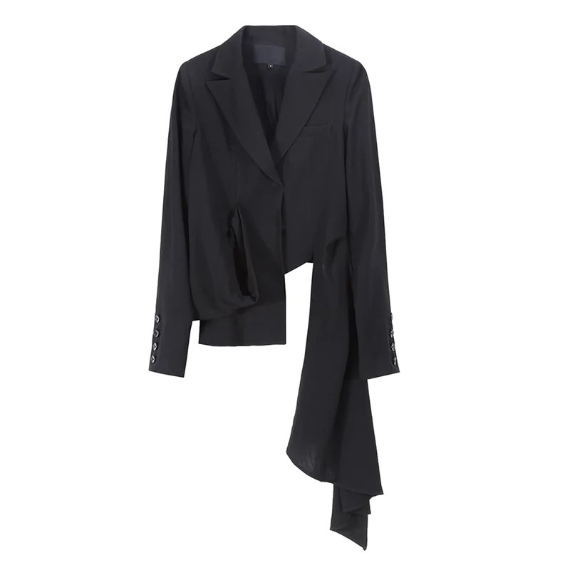 long women's blazer black relaxation pattern suit belt jacket coat casual solid color single button coat OL blazer suit skirt