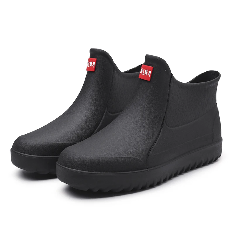 

Men Rainshoes Waterproof Fashion Boots Tube Solid Color Anti-Slip Kitchen Work Shoes Fleece-Lined Warm Design rubber Water Shoes