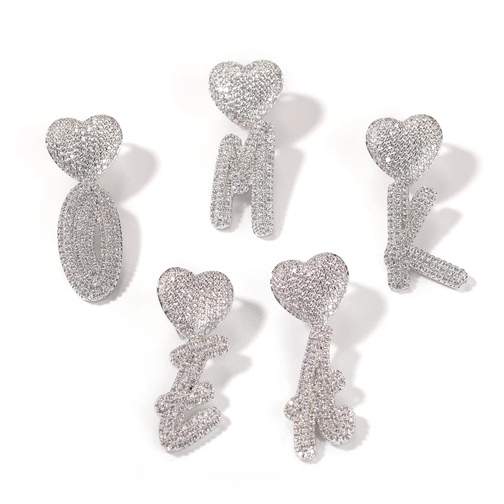 

UWIN CZ Heart Bezel Initial Letter Pendant Necklaces Cursive Characters for Women Girls Iced Out Cubic Zirconia Hiphop Jewelry