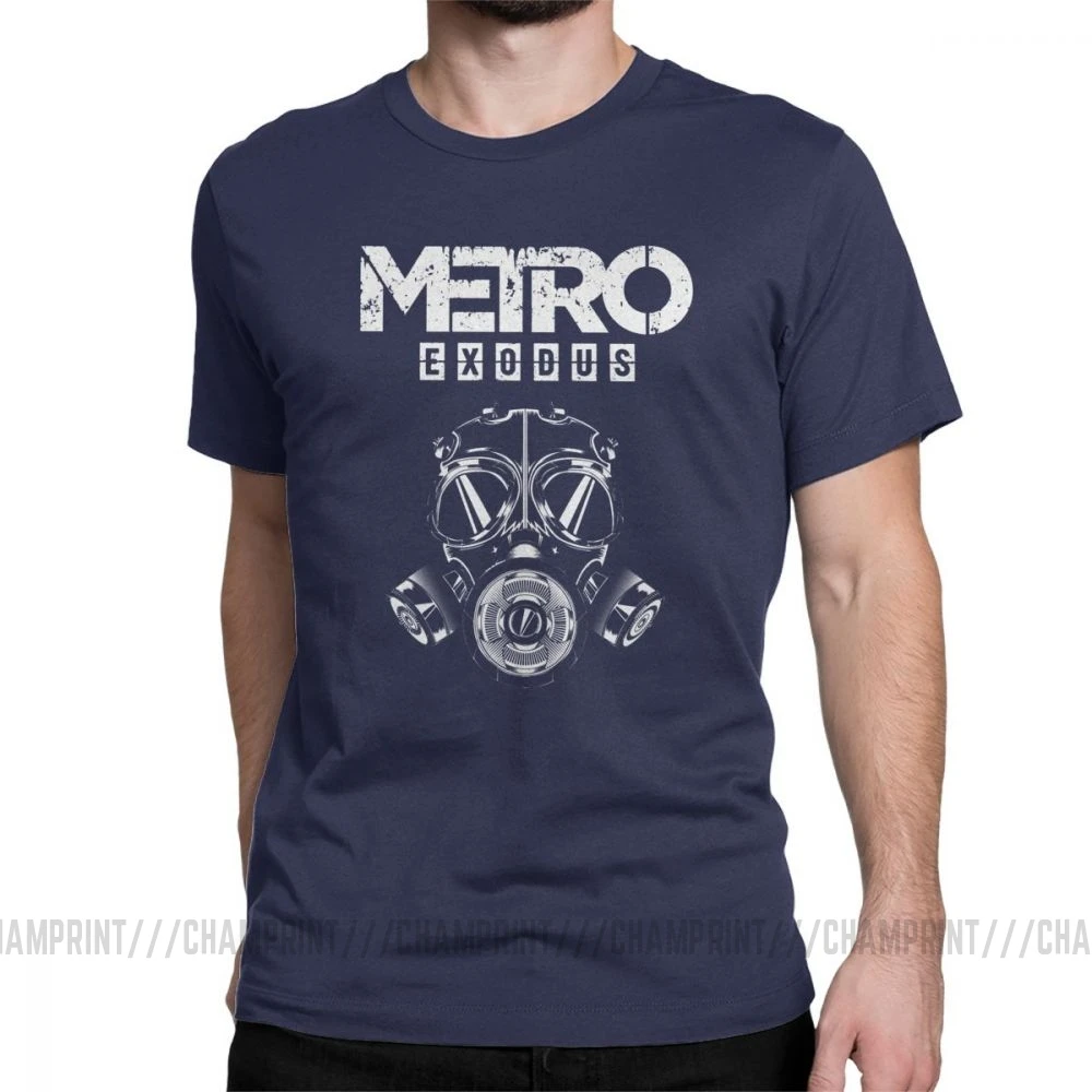 Мужская футболка Metro Exodus, футболки, противогаз, токсичные игры, игры Artyom Haunter, футболки с короткими рукавами, круглый вырез, одежда из чистого хлопка - Цвет: Тёмно-синий