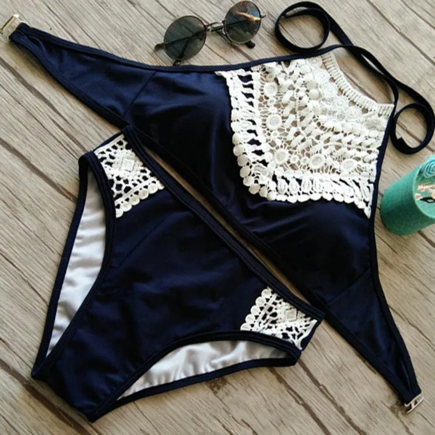 

bikini set micro women's swimsuits high neck summer hot sexy women's lace swimsuit bikini set push-up black and red color C0611