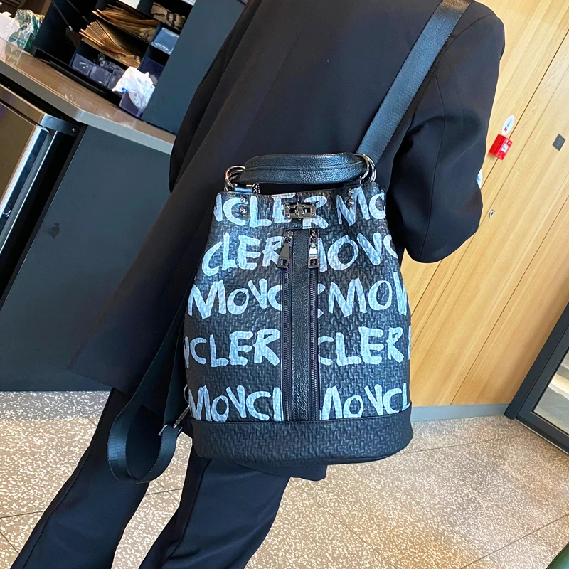 

Korean Bucket Women's Backpack Microfiber Synthetic Leather Bag Pack Letter Print Black Shoulder Bolsa Feminina Mochila