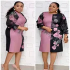 Новинка, Осеннее шифоновое облегающее платье, африканская одежда, женское шифоновое лоскутное платье с цветочным принтом, офисное платье до колен с круглым вырезом