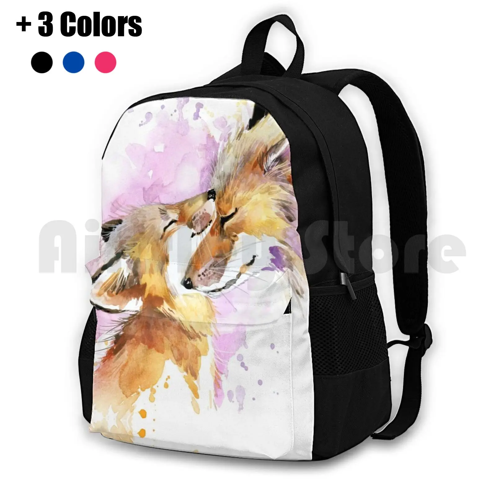 

Beautiful Fox Mother And Cub Watercolour Design. Outdoor Hiking Backpack Riding Climbing Sports Bag Fox Fox Mother Mum Mom