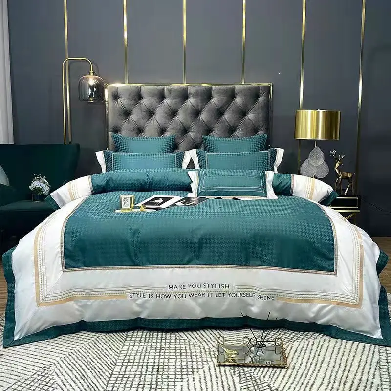 Juego de cama de algod&oacute;n de 4 piezas, S&aacute;bana de Jacquard satinada, funda de edred&oacute;n bordada sedosa, funda de almohada de lujo, ropa de cama moderna doble, Queen y King-2
