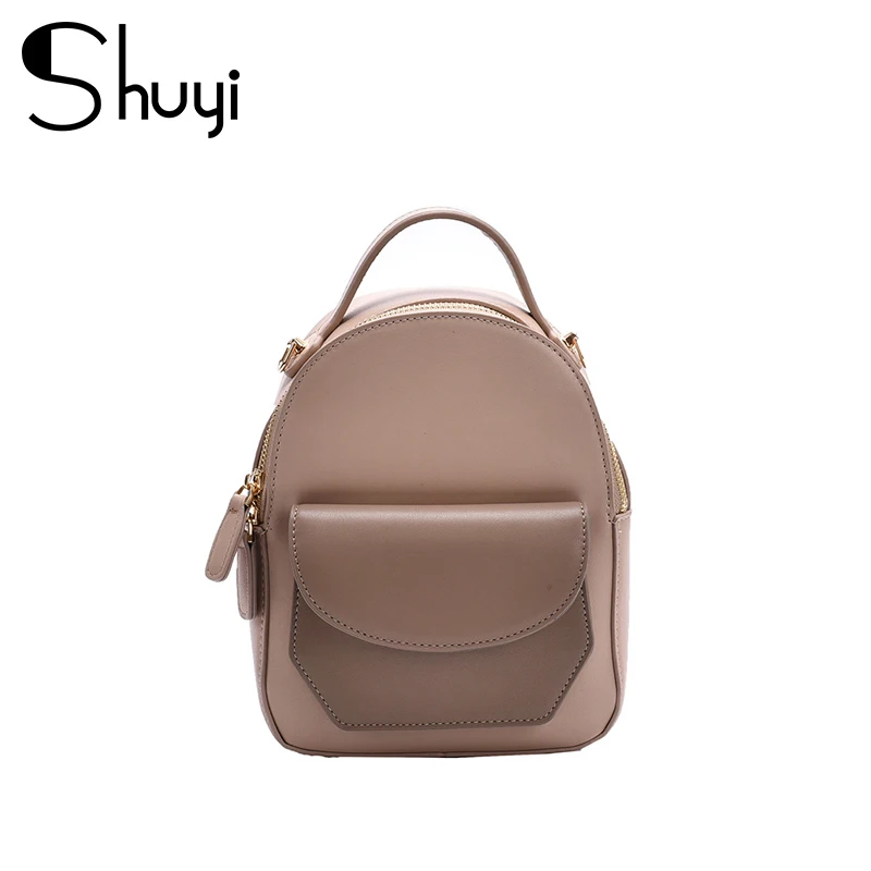 

SHUYI Women Leather Backpack Solid Color School Travel Bags New Simple Fashion Bag Lady Shoulder Crossbody Bags Backpack Female