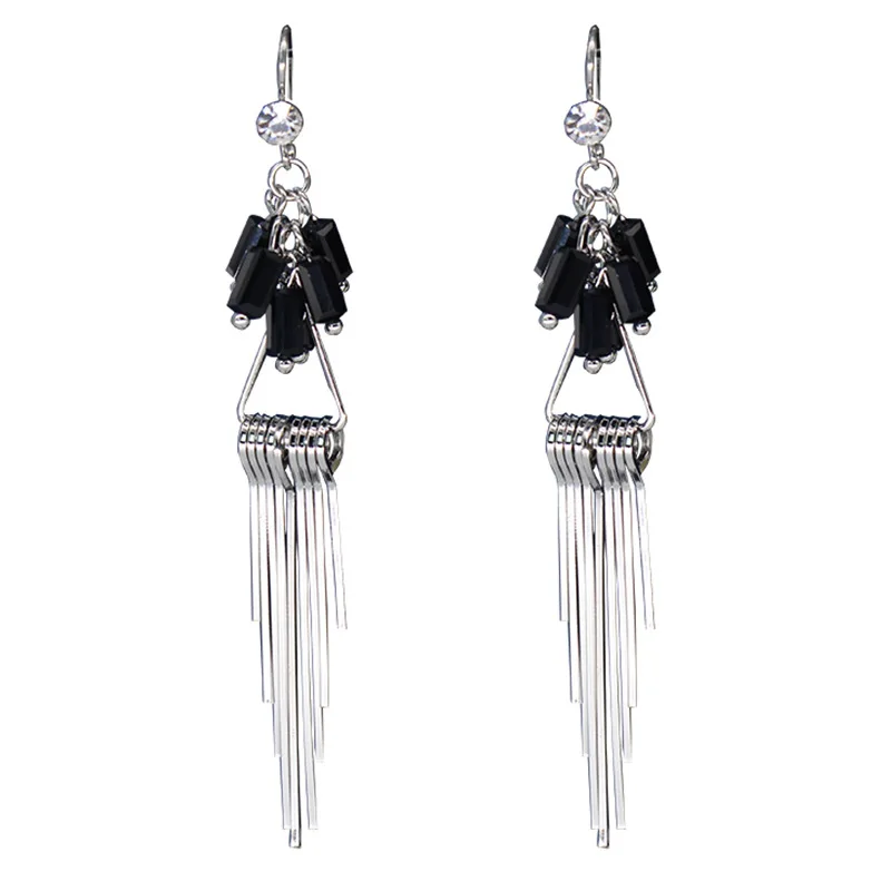 

1 Pair of Japanese and Korean Style Simple Tassel Long Earrings Women's Single Creative Earhook Crystal Earrings