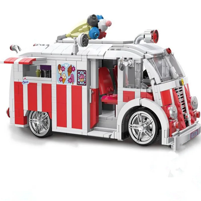 

High-tech Ice Cream Vehicle Model Building Blocks Educational Park Decoration Car Truck Toys Bricks Best Gift For Children