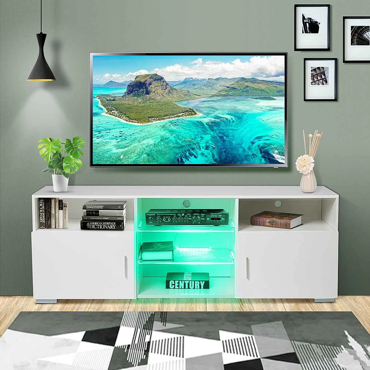 

RGB LED TV Stand Unit Cabinet Home Bedroom Open Shelves TV Stands Cabinet Modern Living Room Furniture tv bracket high gloss