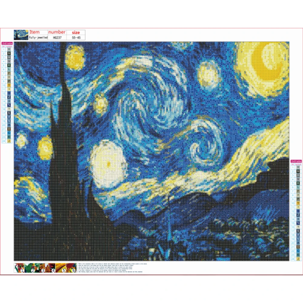 Алмазная 5D картина Звездная ночь 7 цветов стильный дом Ван Гога украшение для