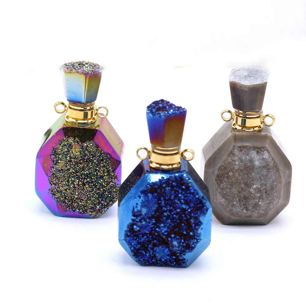 Natural Stone Perfume Bottle Rhombus Pendant Essential Oil Diffuser For Jewelry Making DIY Necklace Accessories Healing Gift 1PC | Украшения